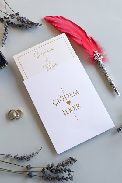 Pixel Davetiye Beyaz - 50 Adet - Yaldızlı Davetiye - Yeni - Düğün - Nişan - Kına - Sünnet - Nikah Davetiyesi - 8911