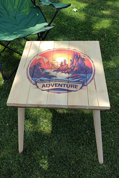 Wooden Factory Kolay Taşınabilir CAMPING-ADVENTURE Baskılı Ahşap Kamp Masası,...