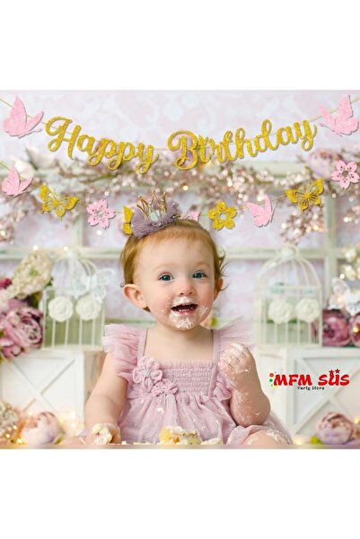 MFM La mulți ani și ornament cu model de fluture Caligrafie Eva Scriere - Set...