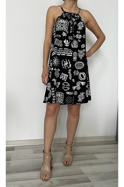 520CK فستان نسائي صيفي قصير منقوش عرقيًا برباط أمامي