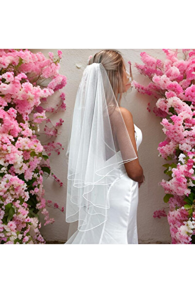 JetDukkan Voal scurt cu margine cu tiv Voal elegant și la modă