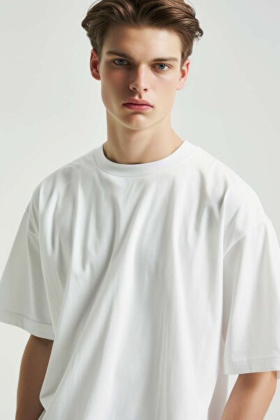 Coredra Tricou de bază oversize bărbați - alb