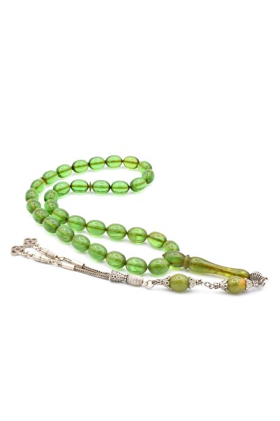 Murty99 Green Squeeze - Tesbih din chihlimbar Beyzi placat cu argint și ciucuri