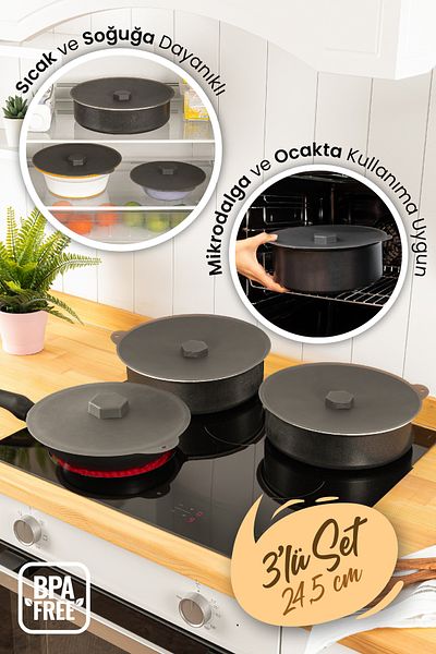 Vienev 3-Piece Medium Size Silicone Pot Pan Lid Heat Protector