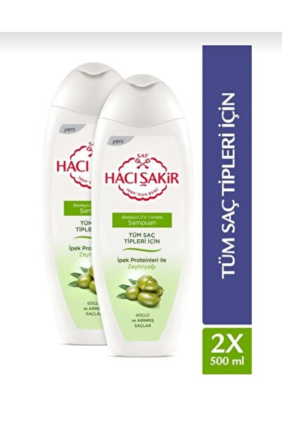 Hacı Şakir Haci şakir tüm saç tipleri icin zeytinyağlı besleyici 2 si bir arada şampuan 500 ml x 2 ADET
