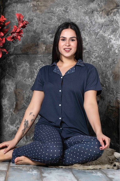 Sude Milan Fabric Shirt Collar Short Sleeve Women's Pajamas Set HomeWear