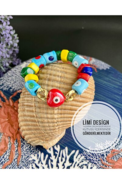 Limi Design Colorful Porcelain Heart Bracelet with Bead Detail