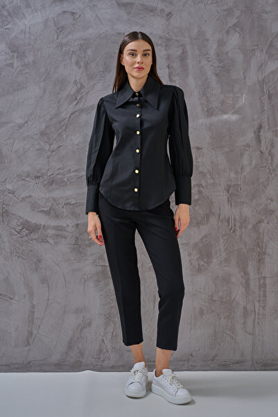 SHUGAA Női aranygombos részletes poplin ing