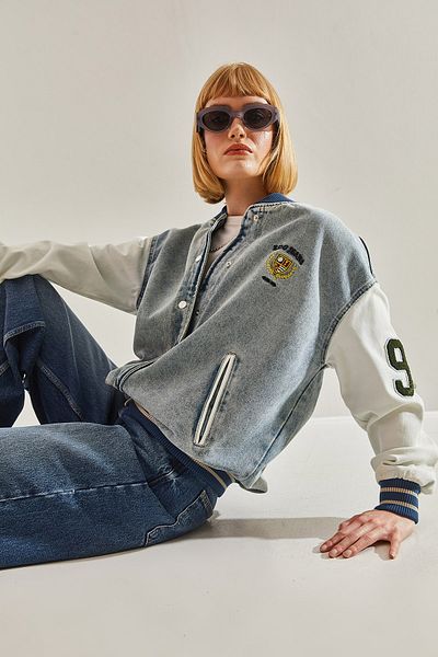 Bianco Lucci Embroidered Rib Detailed Women's Denim Jacket - Pocket, Model60251065