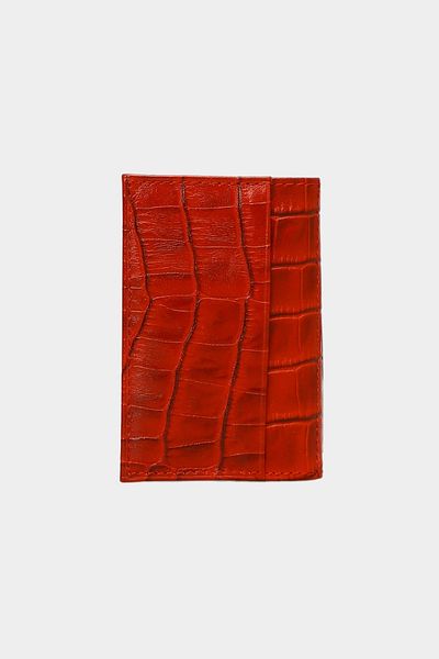 Grande 0825 Model Genuine Leather - Unisex Super Slim Croco Red Card Holder