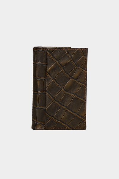 Grande 0825 Model Unisex Genuine Leather Super Slim Card Holder - Croco Walnut