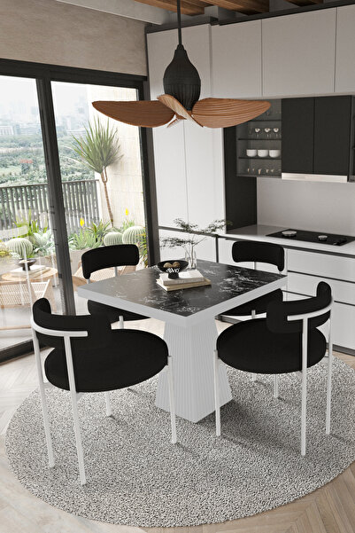 AVVİO MİLENA  Beyaz Lake MDF Ayak  90x90 Yemek Masası Mutfak Masası 4 Kişilik...