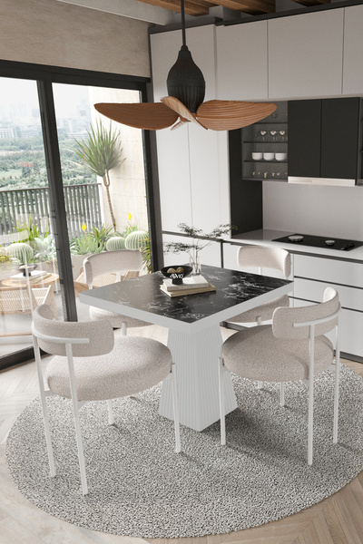 AVVİO Mayer  Beyaz Lake MDF Ayak  90x90 Yemek Masası Mutfak Masası 4 Kişilik ...