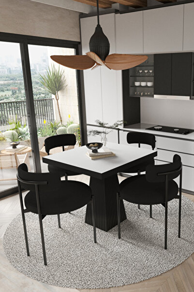 AVVİO Lago Siyah Lake Mdf Ayak 80x80 Yemek Masası Mutfak Masası 4 Kişilik Mas...