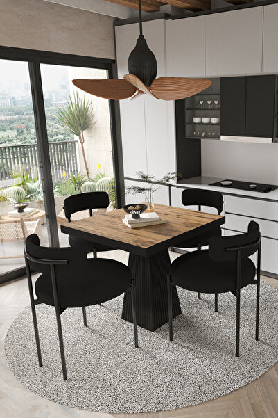 AVVİO Lago Siyah Lake Mdf Ayak 80x80 Yemek Masası Mutfak Masası 4 Kişilik Mas...