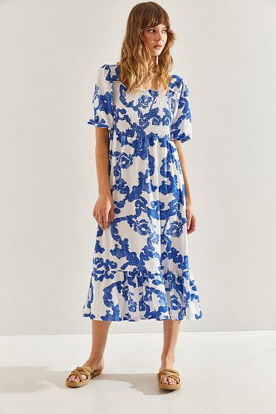Bianco Lucci Rochie midi cu fustă cu volane cu gât pătrat - 60251099