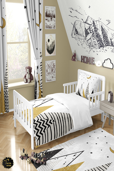 Talia Home سماء مزخرفة بنمط الجبل - طقم غطاء لحاف لغرفة الأطفال TLAN-317