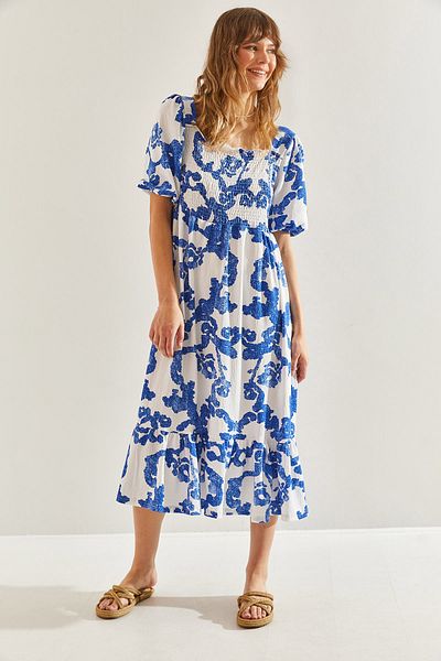 Bianco Lucci Rochie midi cu fustă cu volane cu gât pătrat - 60251099