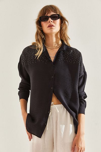 Bianco Lucci Linen Women's Shirt - Airobin Stone Embroidered, Model 60251105