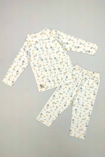 Peki Children's Buy 5 Pay 4 Combed Cotton Lion Giraffe Hood Sun Cloud Front Fence Pajamas Set 15338