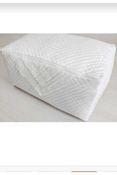 AYHOME Incili Saten Beyaz Yorgan Hurcu Kapitoneli Çeyizlik Bohçalık 50 X 50 X 100 Cm Kapitoneli Hurç