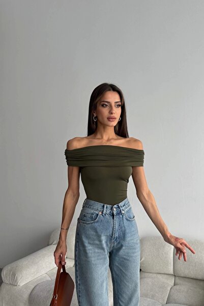 Eka Γυναικεία Χακί Μπλούζα Madonna γιακά 1018-0323