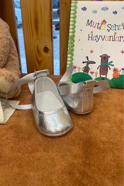 Beybium Genuine Leather Baby Ballerina Loafer Silver