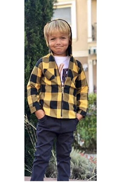 maia Erkek Çocuk Kanvas Pantolon , Sweatshit & Fermuarlı Ekose Gömlek Takım