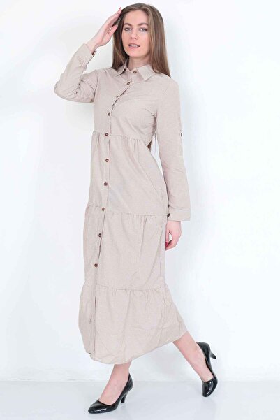 Hebb Club EKOSELİ Düğmeli Gömlek Yaka Elbise