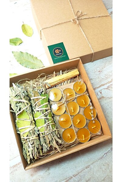 Petekoğlu (12adet) Ekonomik Tealight Balmumu Mum (2adet) Ada Çayı Tütsü Palo Santo Bal Mumu Mum Hediyelik Set