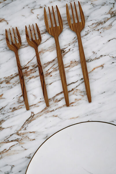 BEF CRAFT Ahşap Çatal Ahşap Salata Sunum Seti Tahta Servis Seti 4'lü Çatal Se...