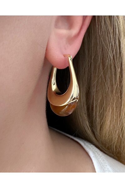 İthal Amber Serisi-Altın Kaplama Gold Oval Küpe