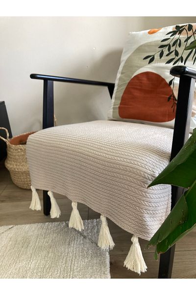 MuHu Home Beige Tufted Knitted Patterned Sofa Cover - 70x90 cm (For Single Sofa)