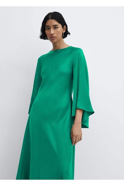 MANGO Woman Rochie din satin cu maneci evazate