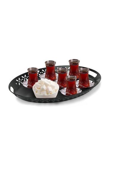 EVSTYLE Tray Metal Oval Serving IKEA Tray Black, Romantic Tray, Large Tray, Tea Coffee Tray