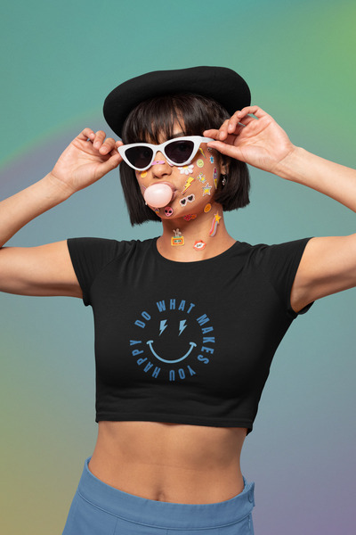 Fuddy Moda Plava lopta sa tekstom "Do What Makes You Happy" Skraćeni kroj, bl...