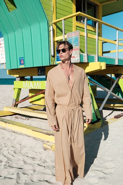 Dear Deer Beige Long Sleeve Kimono Set