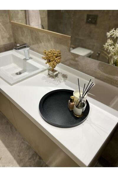 Maison Avf Black Color Wooden Round Tray - Decoration Organizer Model