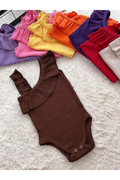 BAHNUR بدلة أطفال بأكمام واحدة مضلعة باللون البني