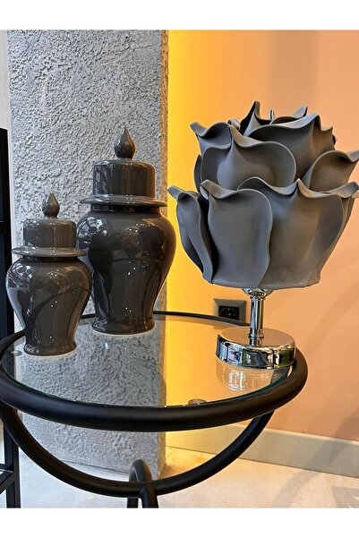 Maison Avf Gri Eva Gül Tasarım Kablosuz Masa Lambası - Alt Gümüş