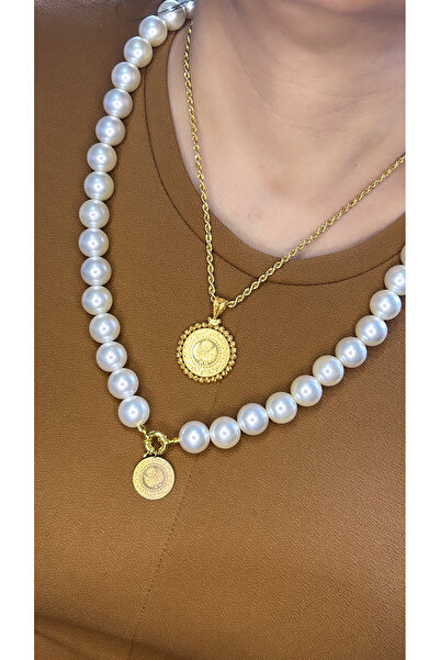 Bedelist Yeni sistem kelepçe kilitli inci kolye inci bileklik set ÇEYREK ALTIN UYUMLU SET