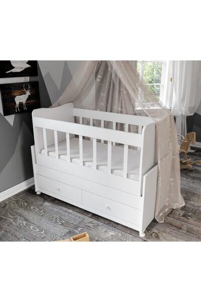 Baby Darling Mdf 60x120cm Çift Çekmeceli Ekonomik Sallanır Beşik Beyaz %100 Mdf
