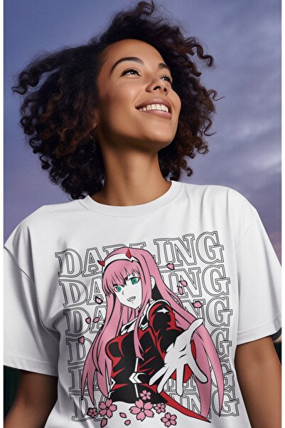 Fuddy Moda Oversize kroj Zero Two Ek1 majica, uniseks anime Štampano T-shirt