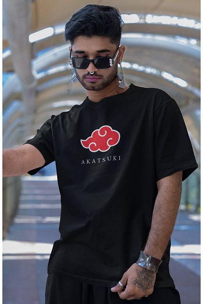 Fuddy Moda تي شيرت Naruto Akatsuki EX8 للجنسين كبير الحجم - تي شيرت أنيمي مطبوع من الخلف