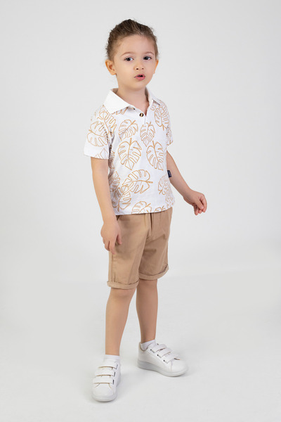 Harika KIDS Boy's Gabardine Shorts-short Sleeve Polo Neck T-Shirt Basic Top and Bottom Set with Shorts