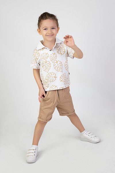 Harika KIDS Boy's Gabardine Shorts-short Sleeve Polo Neck T-Shirt Basic Top and Bottom Set with Shorts
