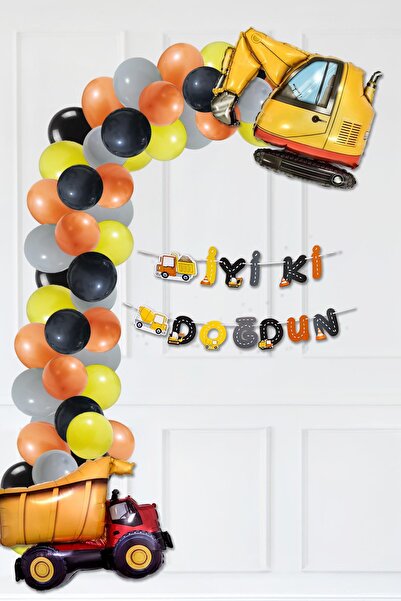 PEKSHOP İnşaat Araçları Doğum Günü Konsepti Parti Seti Banner İnşaat Tema Bal...
