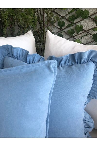 Decamor home Husă de pernă simplă, cu textura de catifea, albastră