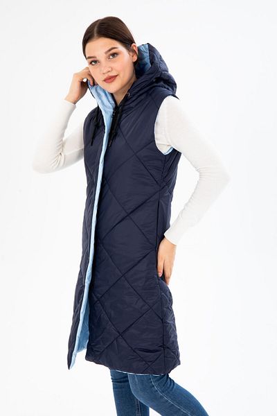 G-FOX Women's Long Fixed Hooded Padded Double Sided Quilted Fiber Vest 8649