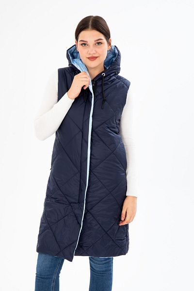 G-FOX Women's Long Fixed Hooded Padded Double Sided Quilted Fiber Vest 8649